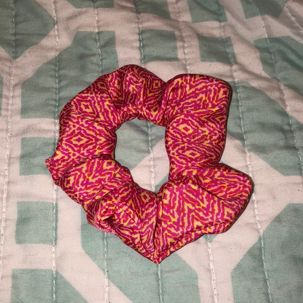 homemade pink&yellow scrunchie